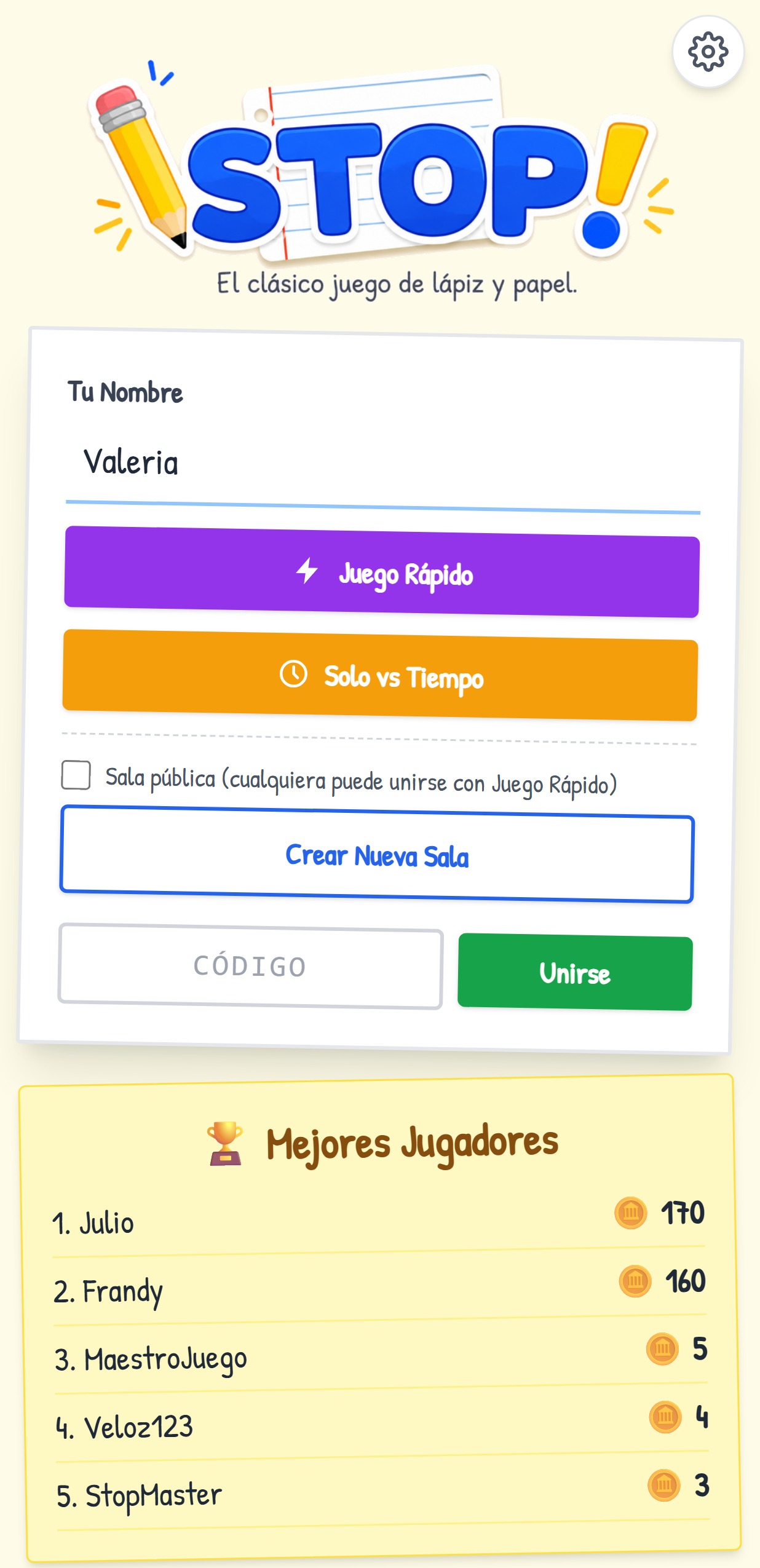 Pantalla de inicio
